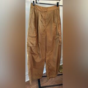 Tibi crispy nylon stella pleated cargo pant, tan, size 0.